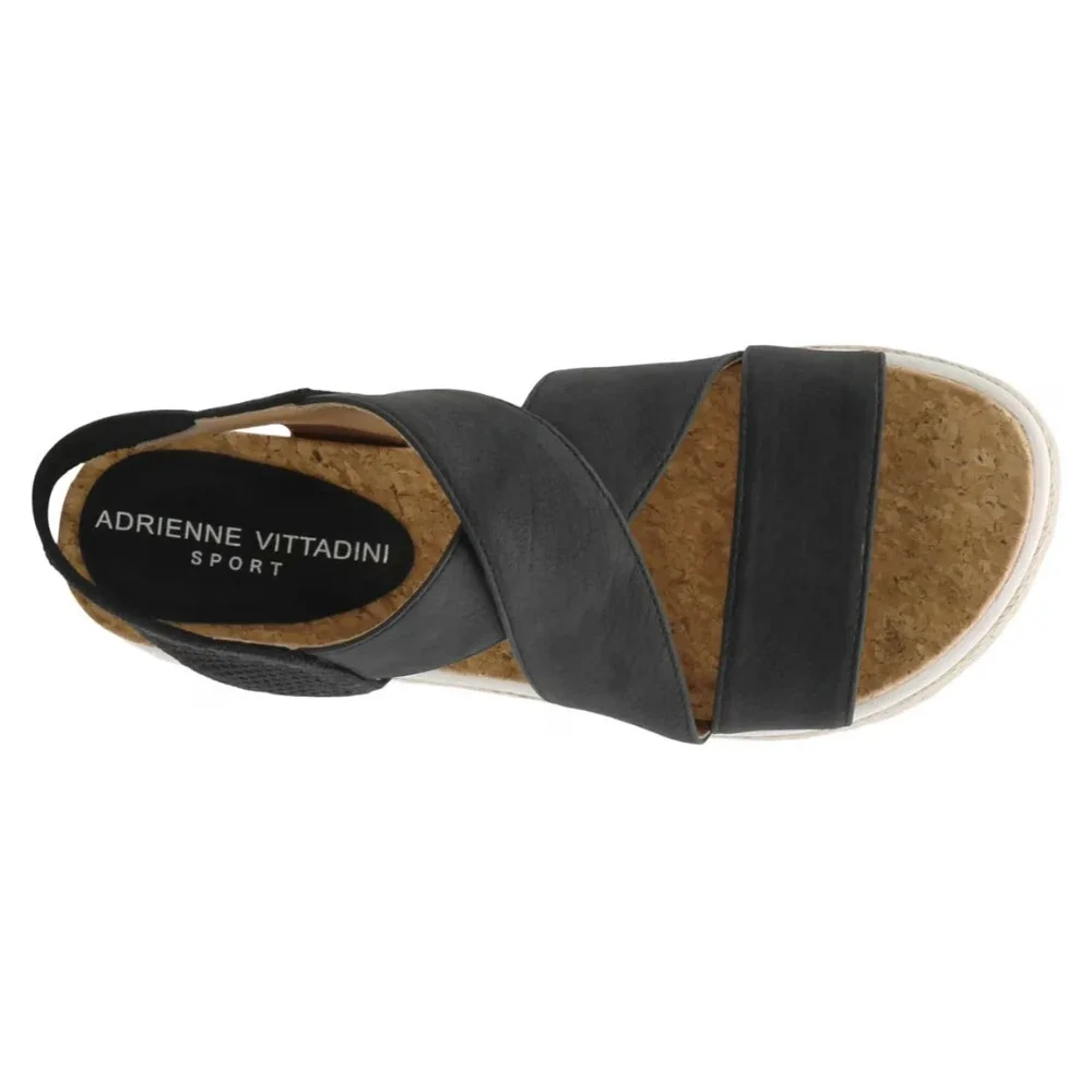 Adrienne Vittadini Carrie Sandals Women's 10 Black Wedge Heel Espadrille ZAP2624